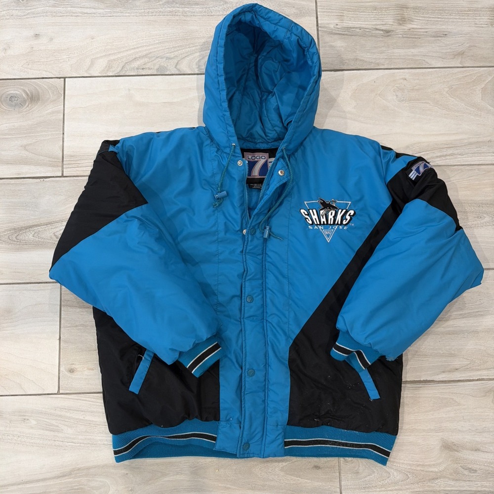 Vintage San Jose Sharks Logo 7 Puffer Jacket XLarge XL